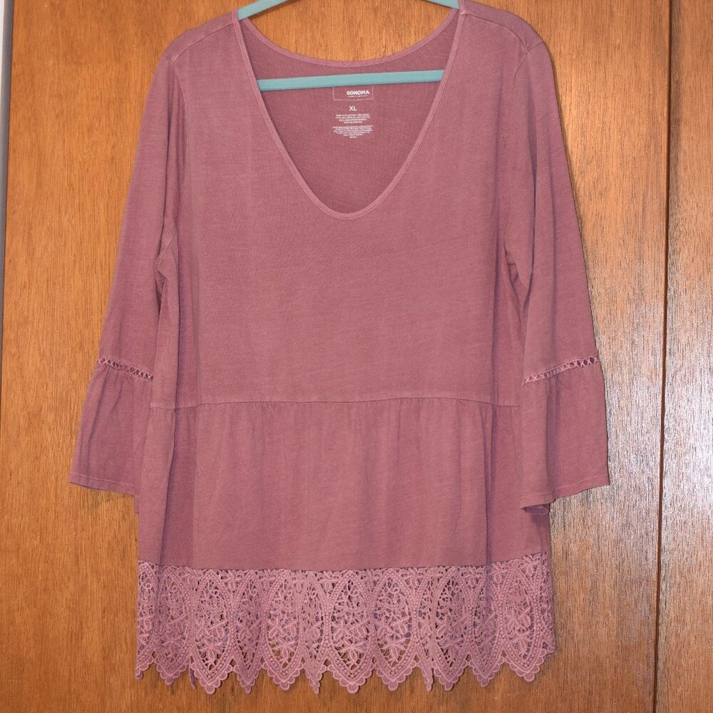 Crochet Peplum Bell Sleeve Tee XL